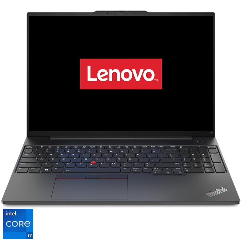 Fotografie Laptop Lenovo ThinkPad E16 Gen 1 cu procesor Intel® Core™ i7-1355U pana la 5.0 GHz, 16", WUXGA, IPS, 16GB DDR4, 512GB SSD, Intel® Iris® Xe Graphics, No OS, Graphite Black