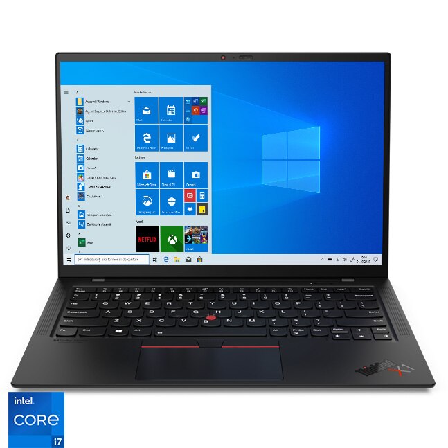 Fotografie Laptop Lenovo ThinkPad X1 Carbon Gen 9 cu procesor Intel Core i7-1165G7, 14" WQUXGA, 32GB, 512GB SSD, Intel Iris Xe Graphics, Windows 10 Pro, Black