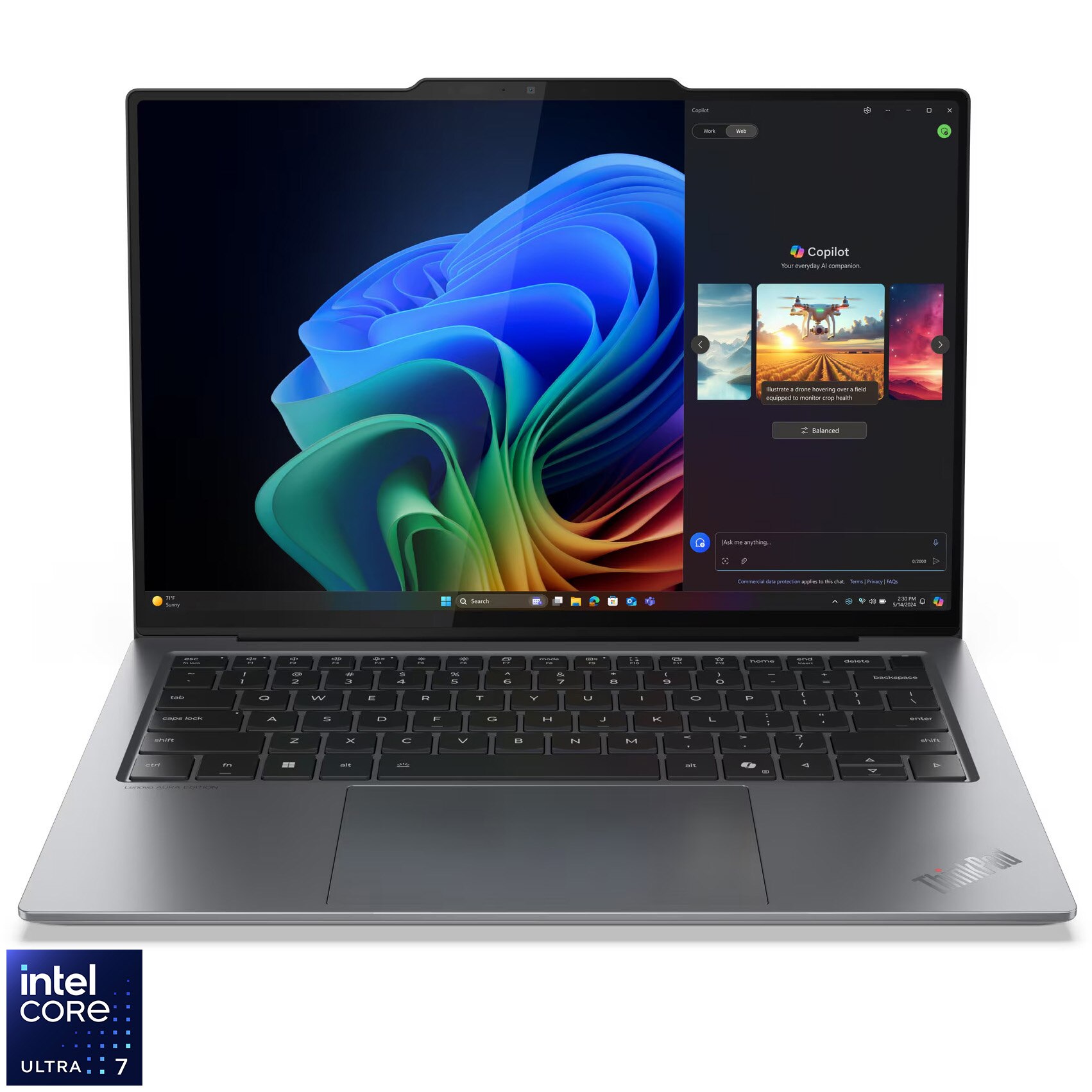 Fotografie Laptop Lenovo ThinkPad X9-14 Gen 1 cu procesor Intel® Core™ Ultra 7 258V pana la 4.8GHz, 14" WUXGA, OLED, 32GB LPDDR5x RAM, 1TB SSD, Intel® Arc™ Graphics, Windows® 11 Pro, Grey, 3y on-site Premium Care