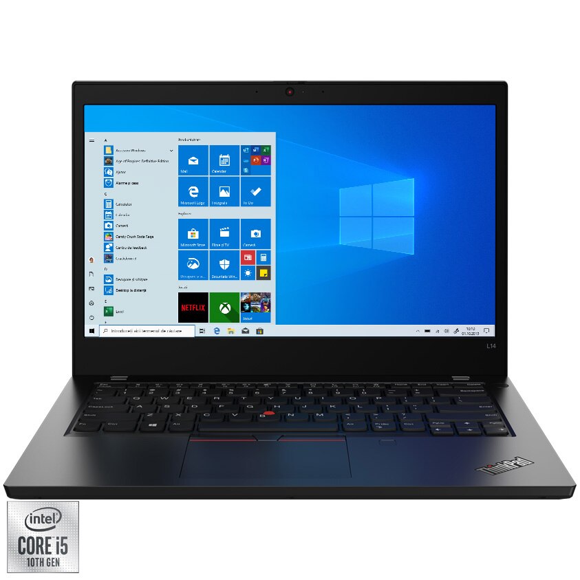 Fotografie Laptop Lenovo ultraportabil Thinkpad L14 G1 cu procesor Intel® Core™ i5-10310U pana la 4.40 GHz, 14" Full HD, 8GB, 256GB SSD, Intel UHD Graphics, Windows 10 Pro, Black