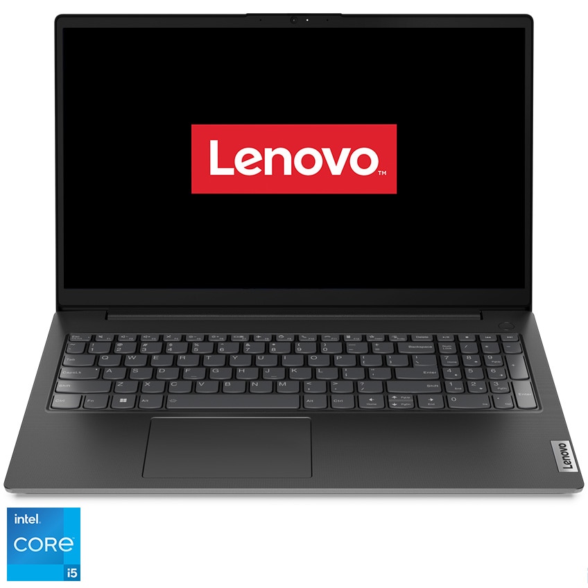 Fotografie Laptop Lenovo V15 G3 IAP cu procesor Intel® Core™ i5-1235U pana la 4.40 GHz, 15.6", Full HD, 8GB, 512GB SSD, Intel UHD Graphics, No OS, Black