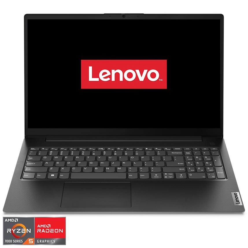 Fotografie Laptop Lenovo V15 G4 AMN cu procesor AMD Ryzen™ 5 7520U pana la 4.3GHz, 15.6" Full HD, 16GB LPDDR5, 512GB SSD, AMD Radeon™ 610M Graphics, No OS, Business Black, 3y Courier or Carry-in
