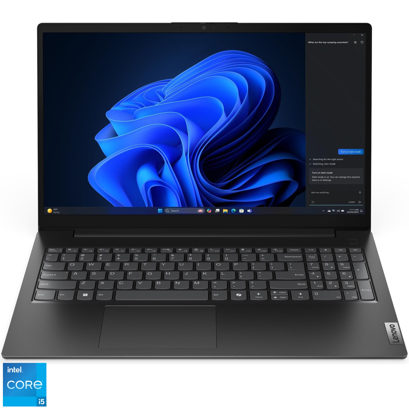 Fotografie Laptop Lenovo V15 G5 IRL cu procesor Intel® Core™ i5-13420H pana la 4.6GHz, 15.6" Full HD, 16GB DDR5 RAM, 512GB SSD, Intel® UHD Graphics, Windows® 11 Pro, Business Black, 3y