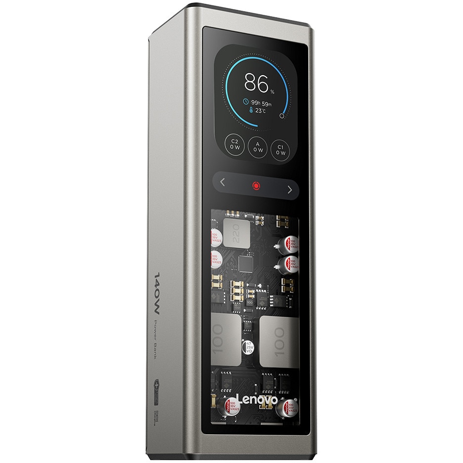 Fotografie Laptop PowerBank Lenovo 140W, ecran TFT 2.01", 140W max, 73Wh, 20000 mAh, Gri