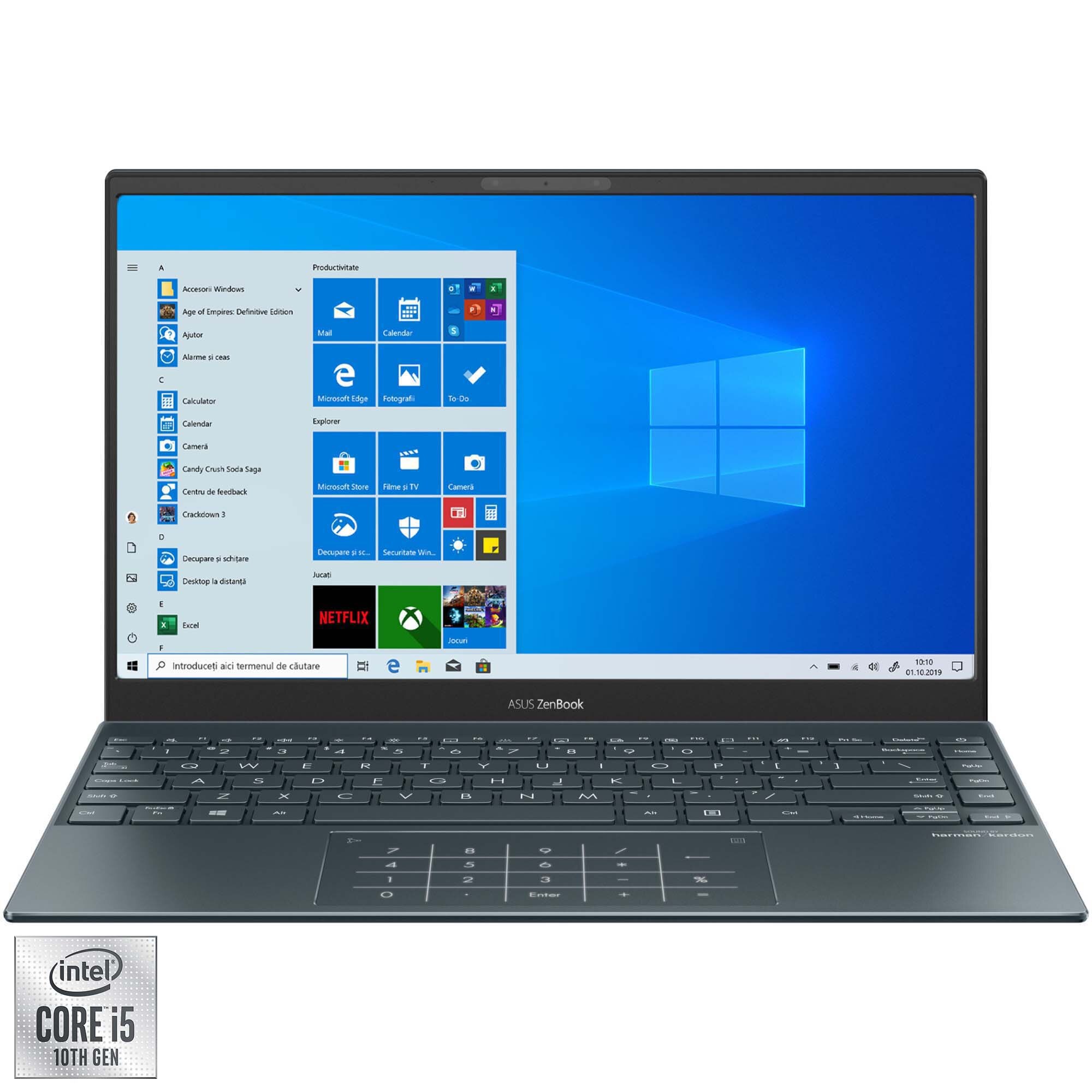 Fotografie Laptop ultraportabil ASUS ZenBook 13 OLED UX325JA cu procesor Intel® Core™ i5-1035G4 pana la 3.70 GHz, 13.3", Full HD, 8GB, 512GB SSD, Intel® Iris Xe Graphics, Windows 10 Home, Pine Grey