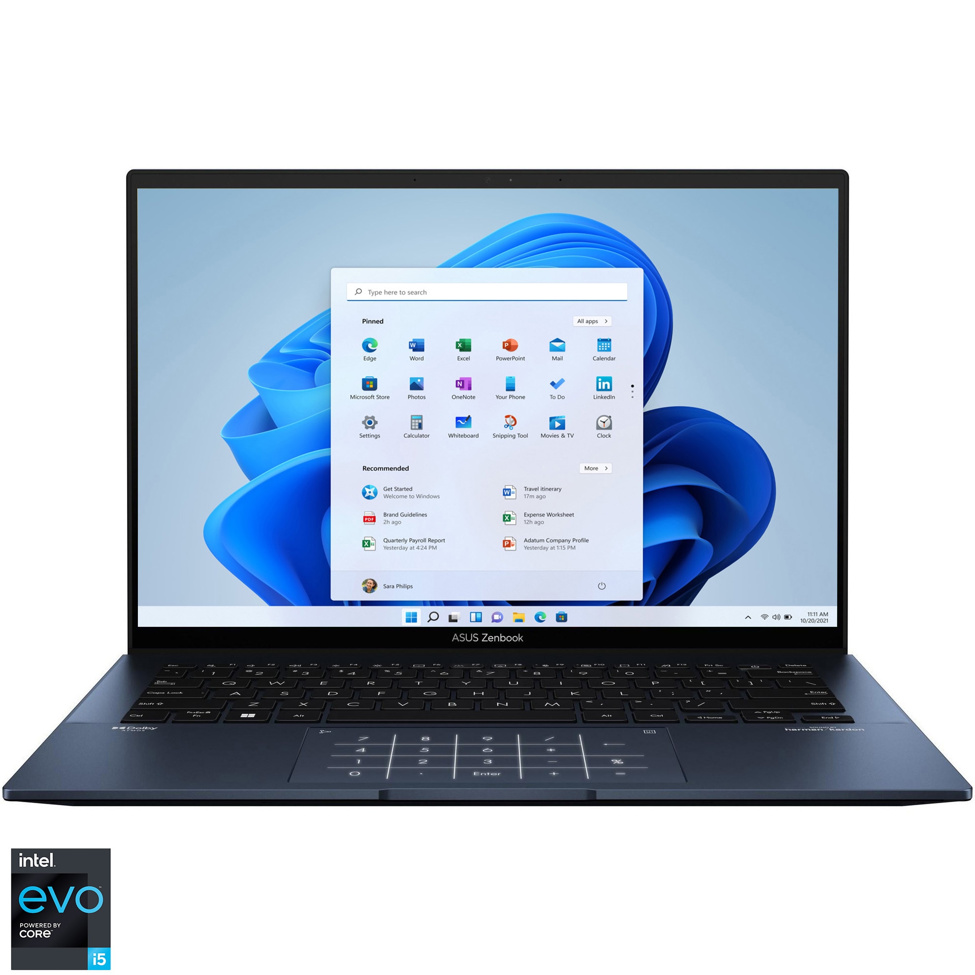 Fotografie Laptop ultraportabil ASUS Zenbook 14 OLED UX3402ZA cu procesor Intel® Core™ i5-1240P pana la 4.40 GHz, 14", 2.8K, OLED, 16GB, 512GB SSD, Intel® UHD Graphics, Windows 11 Pro, Ponder Blue, Garantie extinsa 3 ani