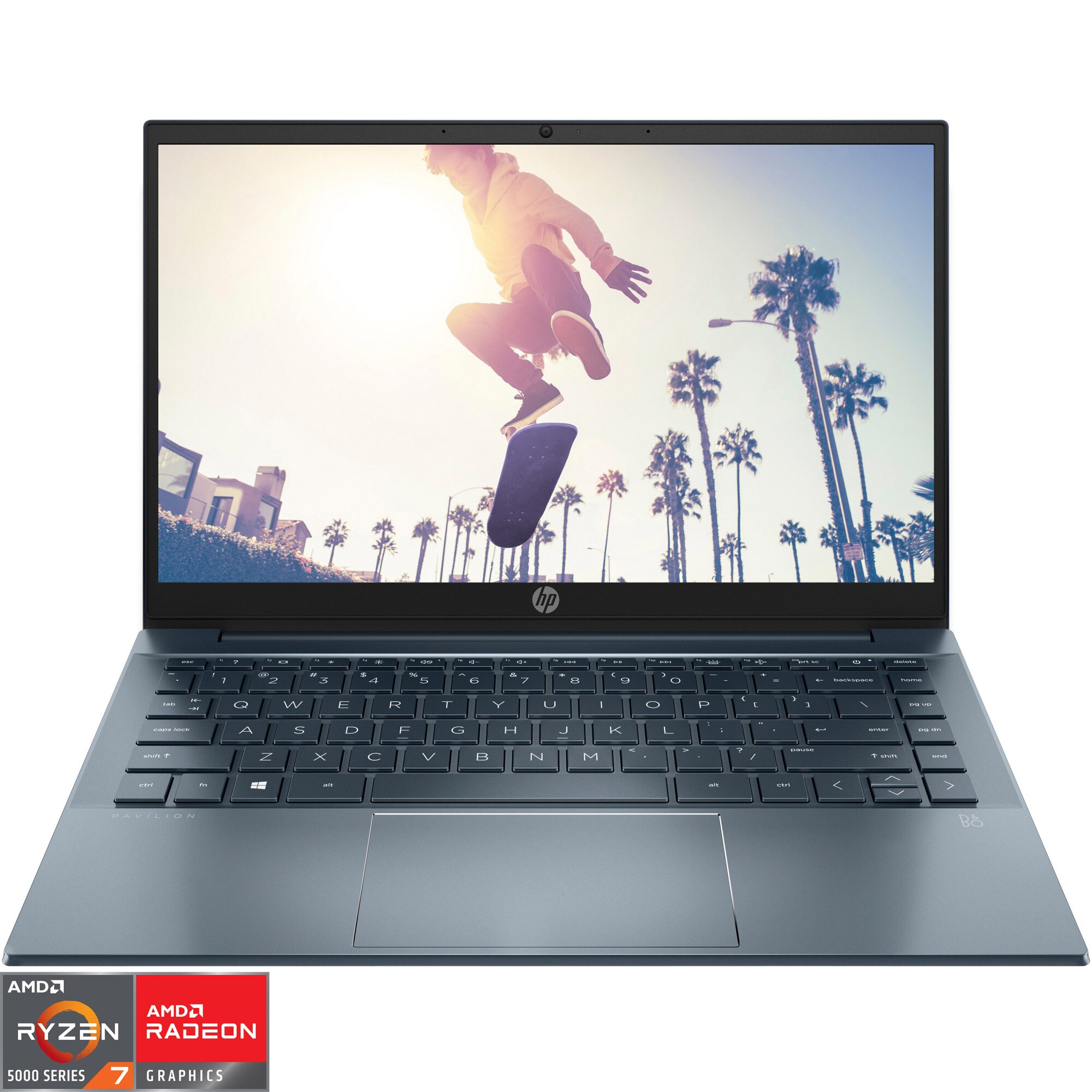 Fotografie Laptop ultraportabil HP Pavilion 14-ec0027nq cu procesor AMD Ryzen 7 5700U , 14", Full HD, 16GB, 512GB SSD, AMD Radeon™ Graphics, Free DOS, Fog Blue