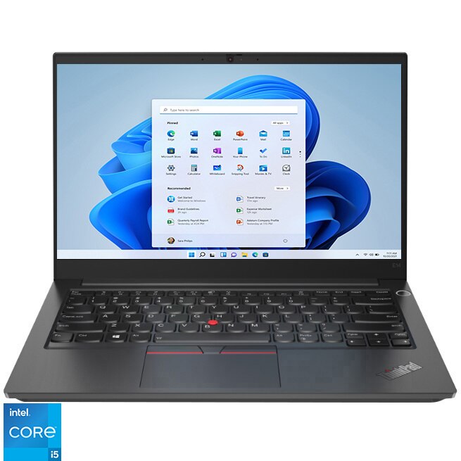 Fotografie Laptop ultraportabil Lenovo ThinkPad E14 Gen 2 cu procesor Intel® Core™ i5-1135G7 pana la 4.20 GHz, 14'', Full HD, IPS, 8GB, 256GB SSD, Intel Iris Xe Graphic, Windows 11 Pro, Black