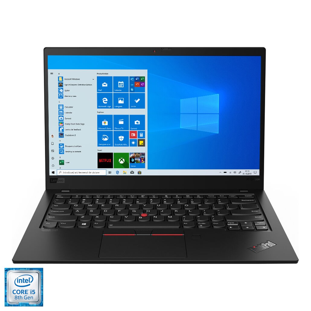 Fotografie Laptop ultraportabil Lenovo ThinkPad X1 Carbon 7th Gen cu procesor Intel Core i5-8265U pana la 3.90 GHz, 14", Full HD, IPS, 8GB, 256GB SSD, Intel UHD Graphics 620, Windows 10 Pro, Black