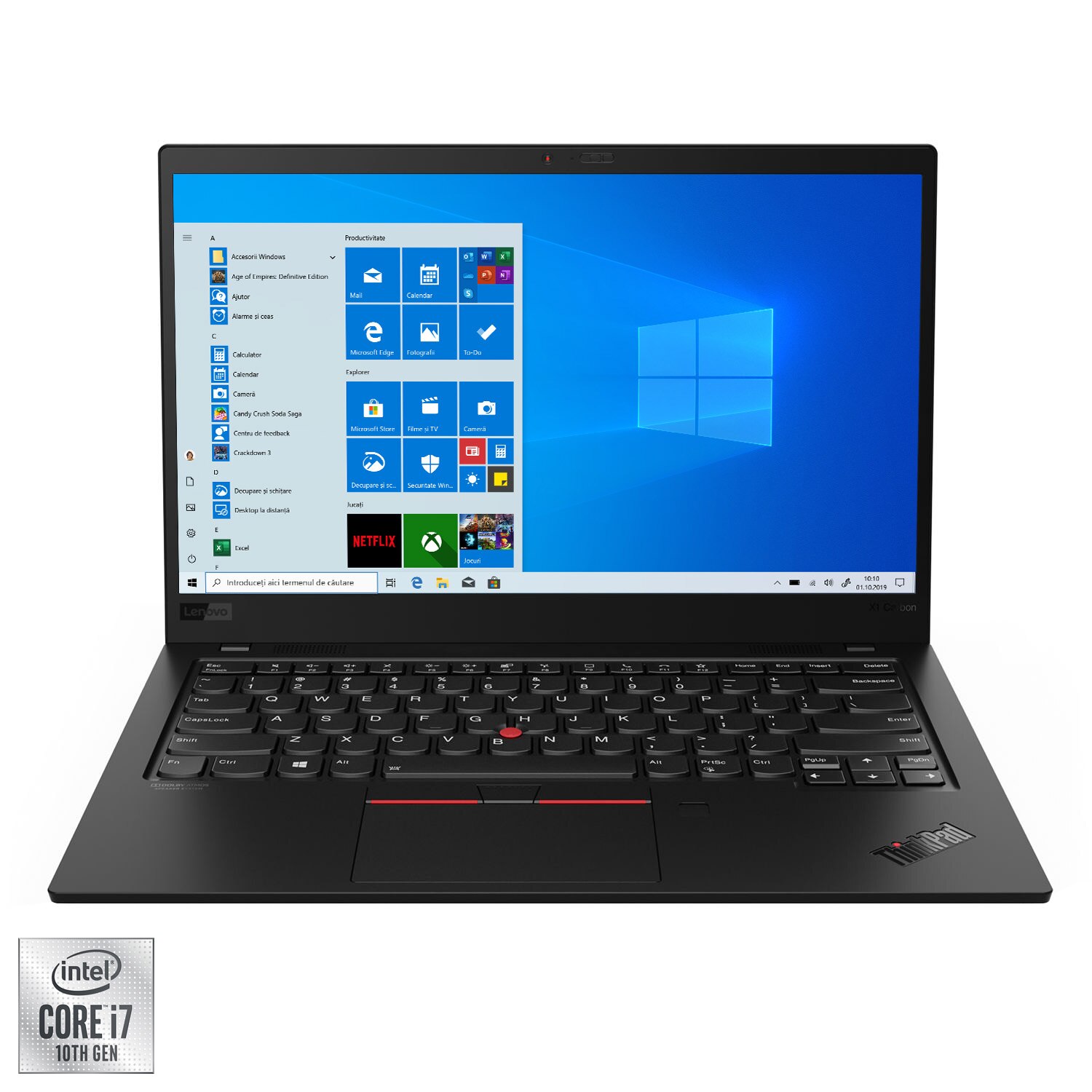Fotografie Laptop ultraportabil Lenovo ThinkPad X1 Carbon cu procesor Intel Core i7-10510U pana la 4.90 GHz, 14", Full HD, 16GB, 512GB SSD, Intel UHD Graphics, Windows 10 Pro, Black