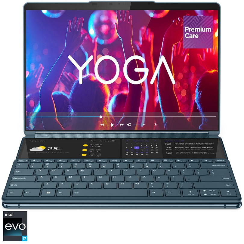Fotografie Laptop ultraportabil Lenovo Yoga Book 9 13IRU8 cu procesor Intel® Core™ i7-1355U pana la 5.0 GHz, 2 x 13.3", 2.8K, OLED, Touch, 16GB, 1TB SSD, Intel® Iris® Xe Graphics, Windows 11 Home, Tidal Teal, 3y on-site, Premium Care