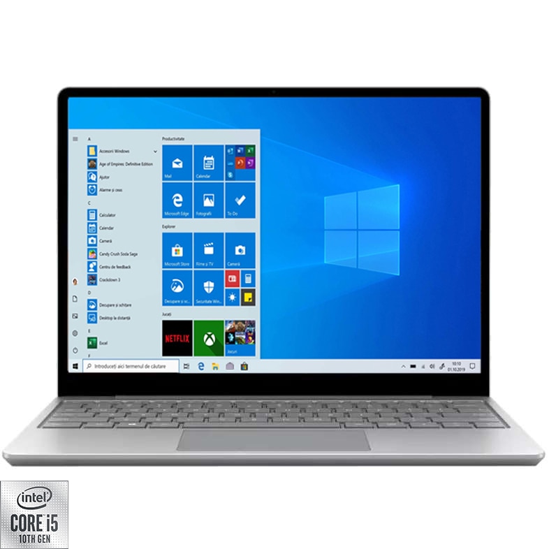 Fotografie Laptop ultraportabil Microsoft Surface Go cu procesor Intel Core i5-1035G1, 12.4", Touch, 4GB, 64GB eMMC, Windows 10 Home S, Platinum