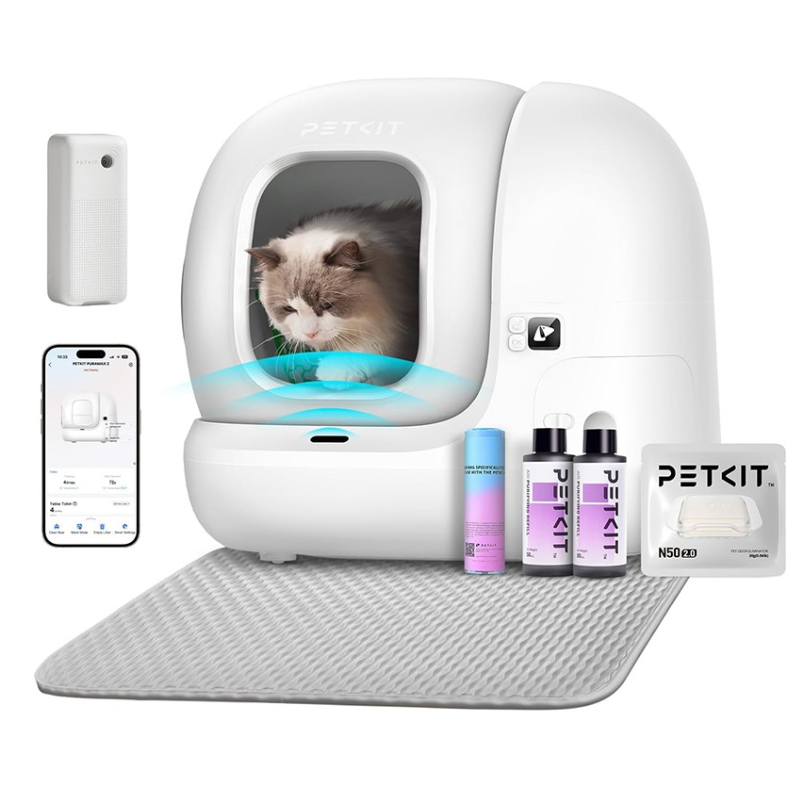Fotografie Litiera smart cu autocuratare, PetKit Pura Max 2 pentru pisici, Capacitate 7L, Alb, Afisaj LED, Bluetooth, WiFi