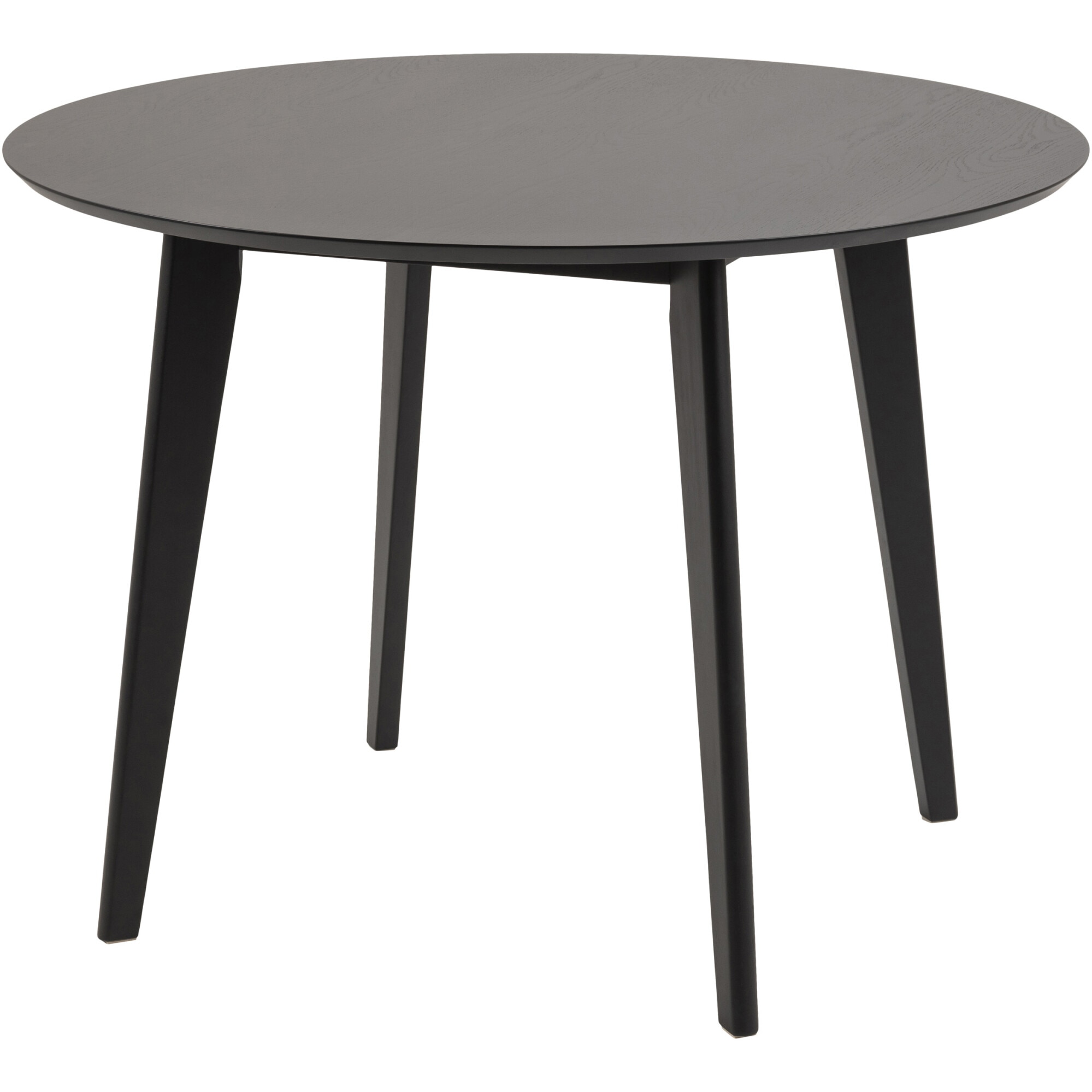 Fotografie Masa dining rotunda Actona Roxby, diametru 105x75 cm, blat furnir stejar lacuit negru mat, picioare lemn de cauciuc lacuit