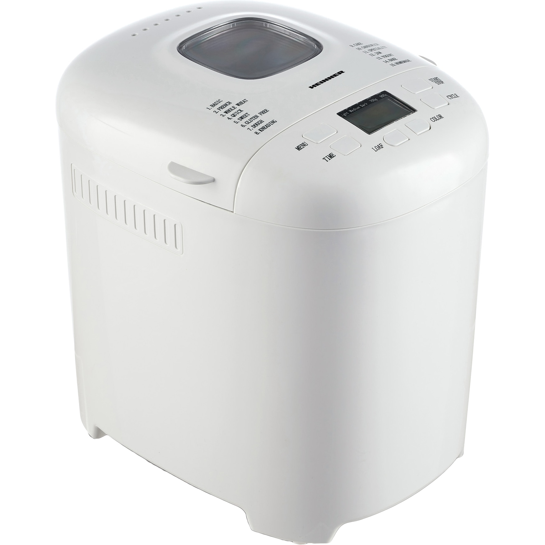 Fotografie Masina de paine Heinner PastryChef 550 HBM-915WH, 550W, capacitate 700-900g, 15 programe, Alb