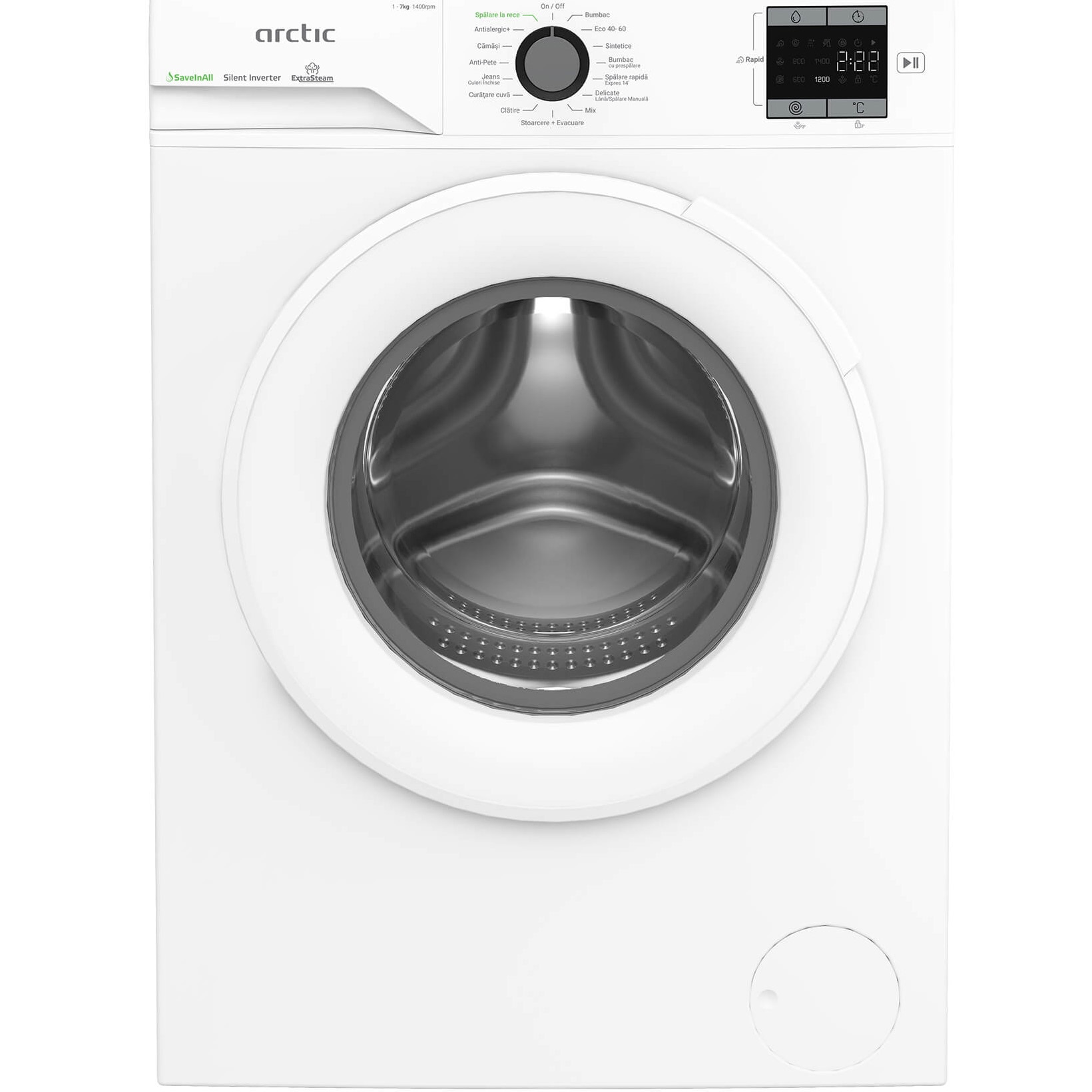 Fotografie Masina de spalat rufe Arctic APLM1WFSU17410W, 7 Kg, 1400 RPM, Clasa A, Motor Silent Inverter, Steam, Child Lock, Add-In, Alb
