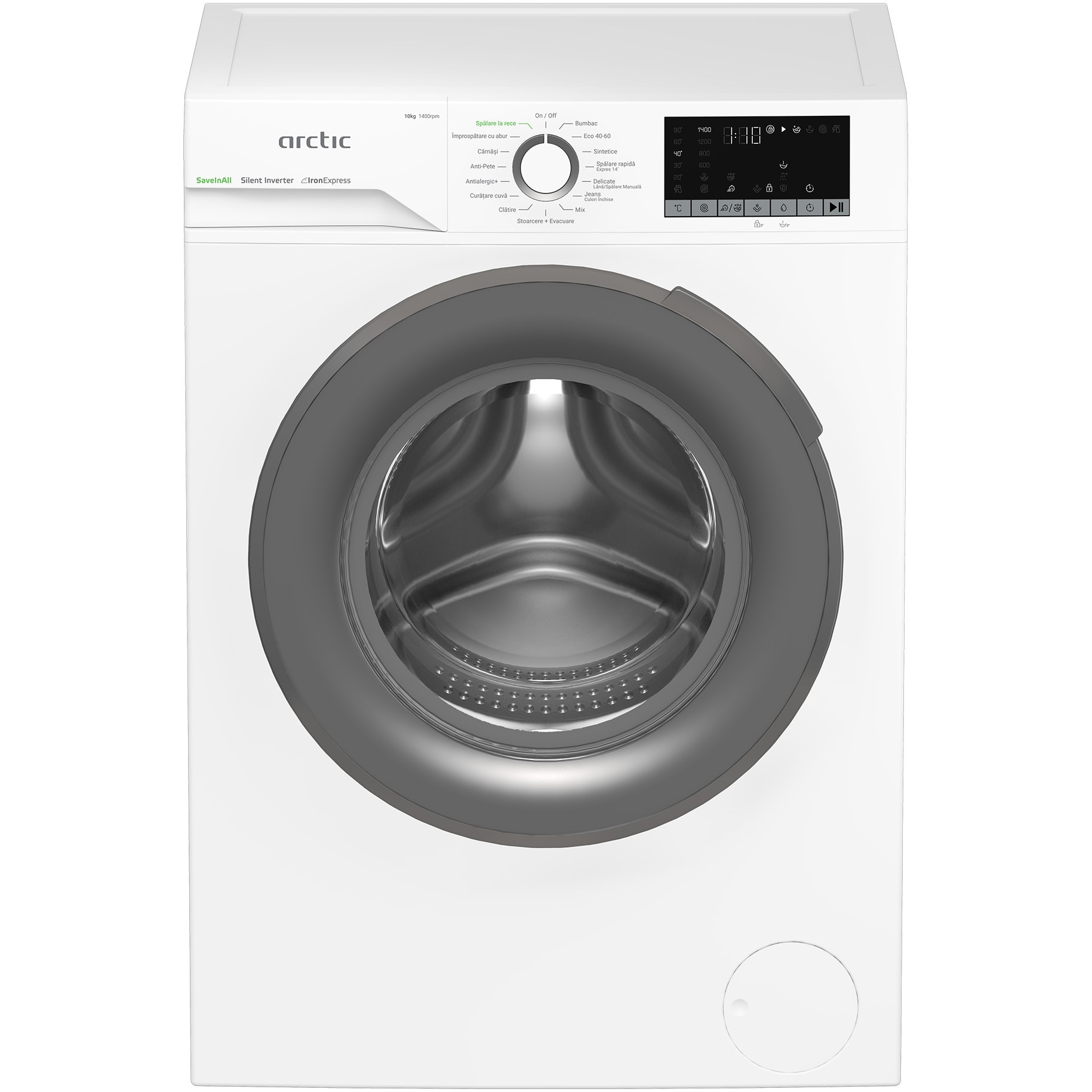 Fotografie Masina de spalat rufe Arctic APLM2WFSU210411W, 10 Kg, 1400 RPM, 15 Programe, Motor Silent Inverter, ExtraSteam, Prewash, Fast+, Extra Rinse, Drum Clean+Steam, Child Lock, Anticrease, Digital Display, Add-In, Clasa B Alb