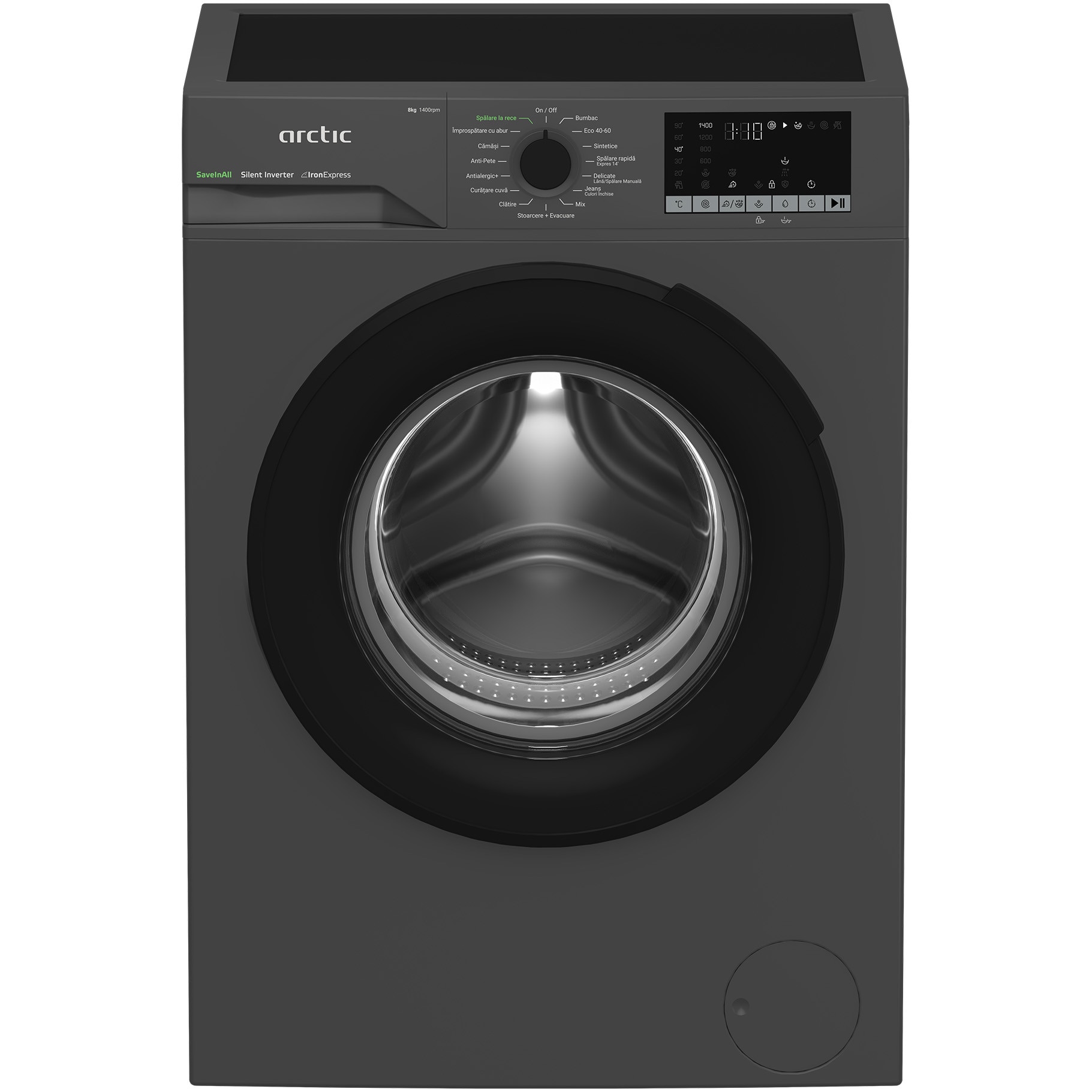 Fotografie Masina de spalat rufe Arctic APLM2WFSU28411A, 8 Kg, 1400 RPM, Clasa energetica A, Motor Silent Inverter, ExtraSteam, IronExpress, Fast/Intensive, Steam, Prewash, Child Lock, Add-In, Anthracite