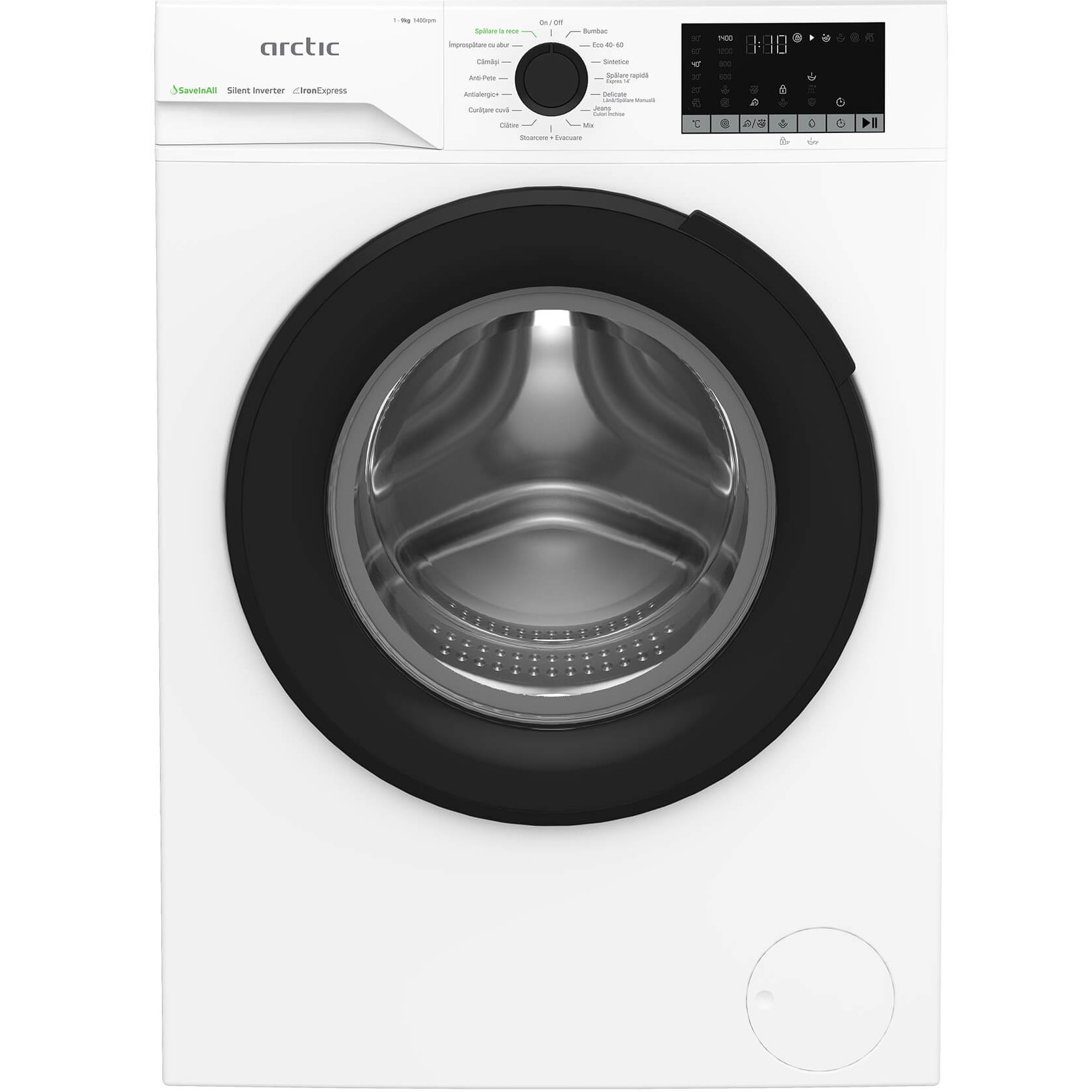 Fotografie Masina de spalat rufe Arctic APLM2WFSU29412WPB, 9 Kg, 1400 RPM,Clasa A, Motor Silent Inverter, ExtraSteam, IronExpress, Steam, Child Lock, Add-In, Alb
