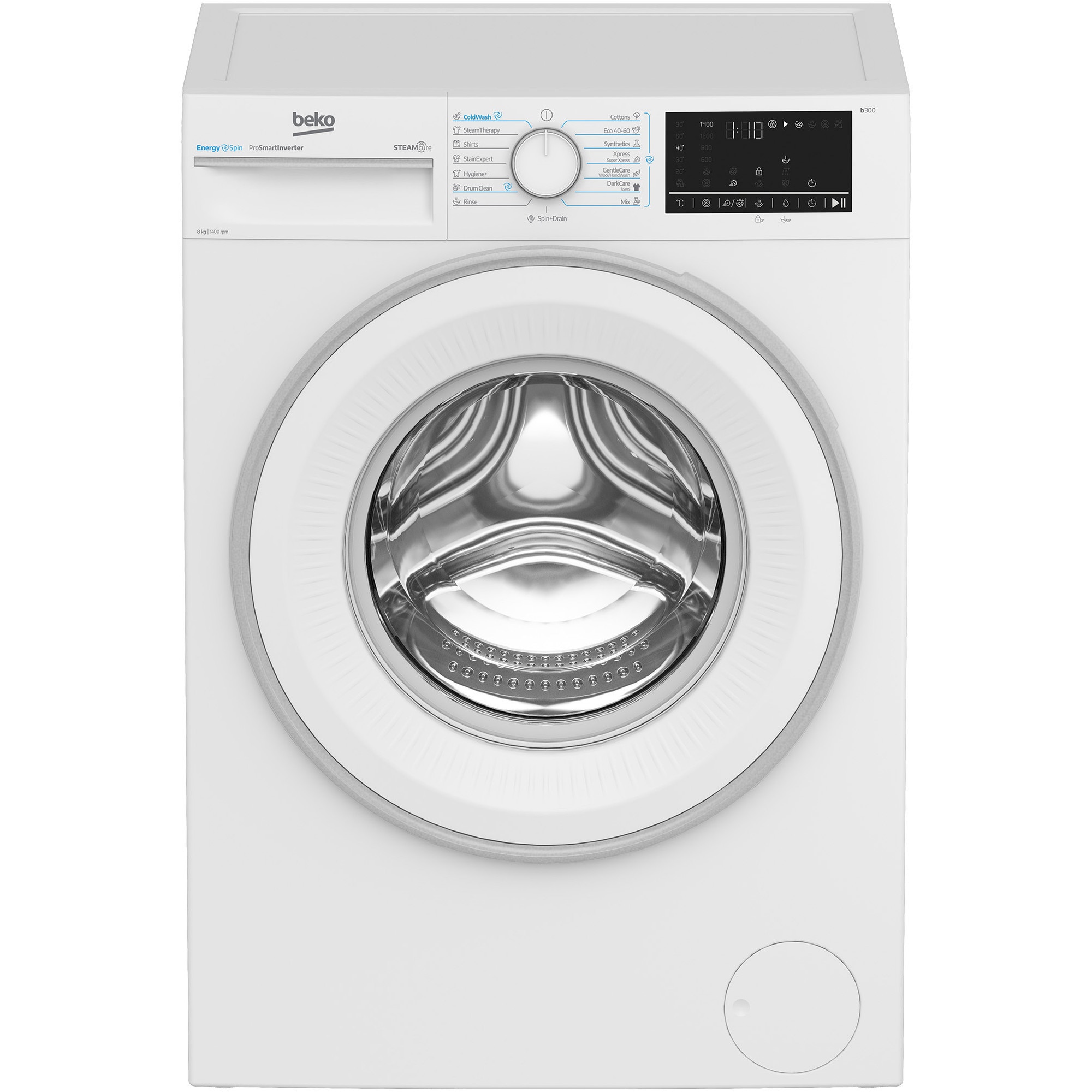 Fotografie Masina de spalat rufe Beko B3WFU48415WWES, 8 kg, 1400 RPM, Clasa A, SteamCure, AddXtra, Motor ProSmart Inverter, AutoClean Detergent Drawer, Alb