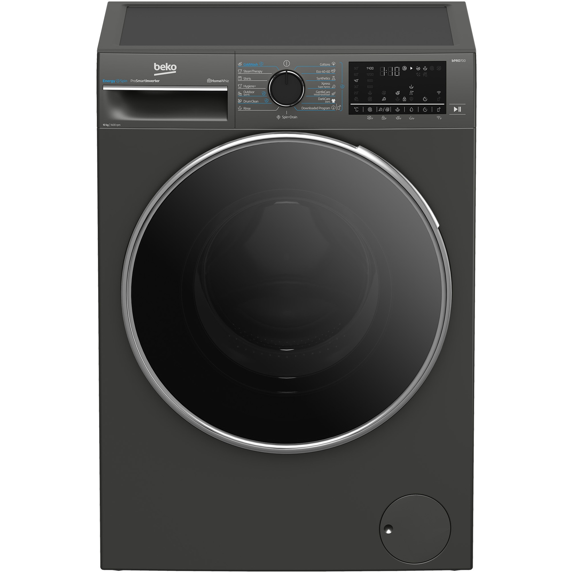 Fotografie Masina de spalat rufe Beko B7WFU610418MB2ES, 10 kg, 1400 RPM, Clasa A, HomeWhiz prin WiFi , Motor ProSmart Inverter, AddXtra, Hygiene+, IronFast, Culoare Piano Black