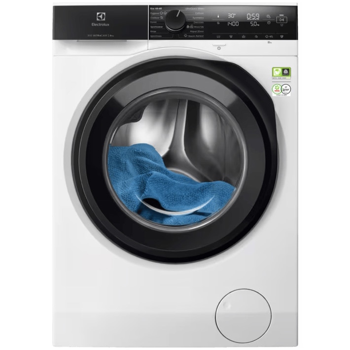 Fotografie Masina de spalat rufe Electrolux EW8F4482E, 8 kg, 1400 rpm, Clasa A, motor Inverter, UltraCare, TimeManager, Program Abur Improspatare/EasyIron, Rapid 20 min, Alb