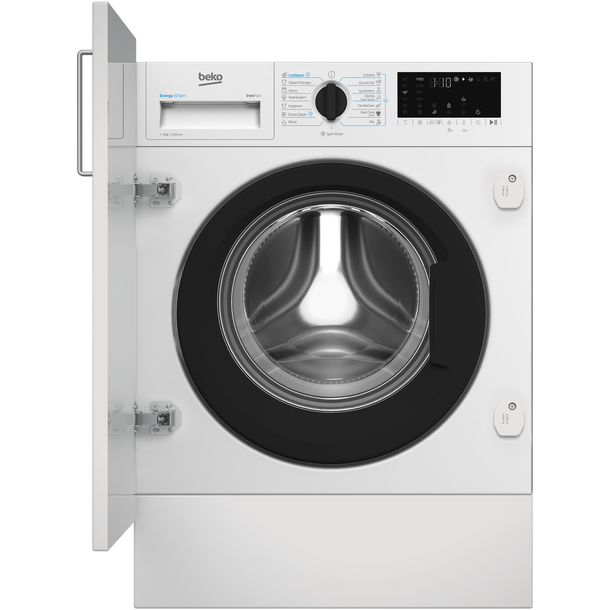 Fotografie Masina de spalat rufe incorporabila Beko B3WBT691415W, 9 kg, 1400 RPM, SteamCure, Motor ProSmart Inverter, AddXtra, IronFast, SteamCure, Clasa A, Display LED, Alb