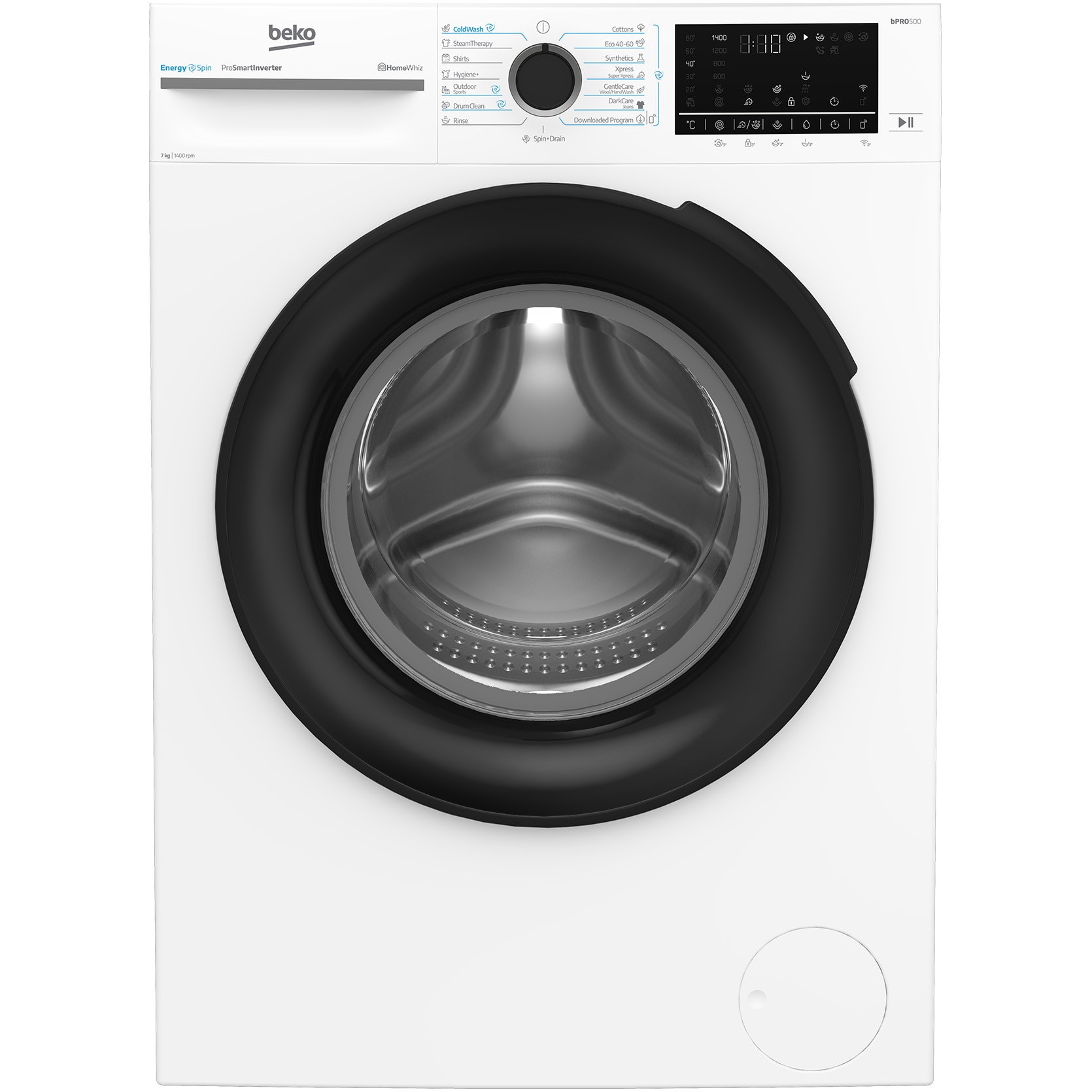 Fotografie Masina de spalat rufe Slim Beko BM5WFSU67415W,7 kg, 1400 RPM, Clasa A, HomeWhiz prin WiFi, SteamCure, AddXtra, Motor ProSmart Inverter, AddXtra, Alb, usa Piano Black