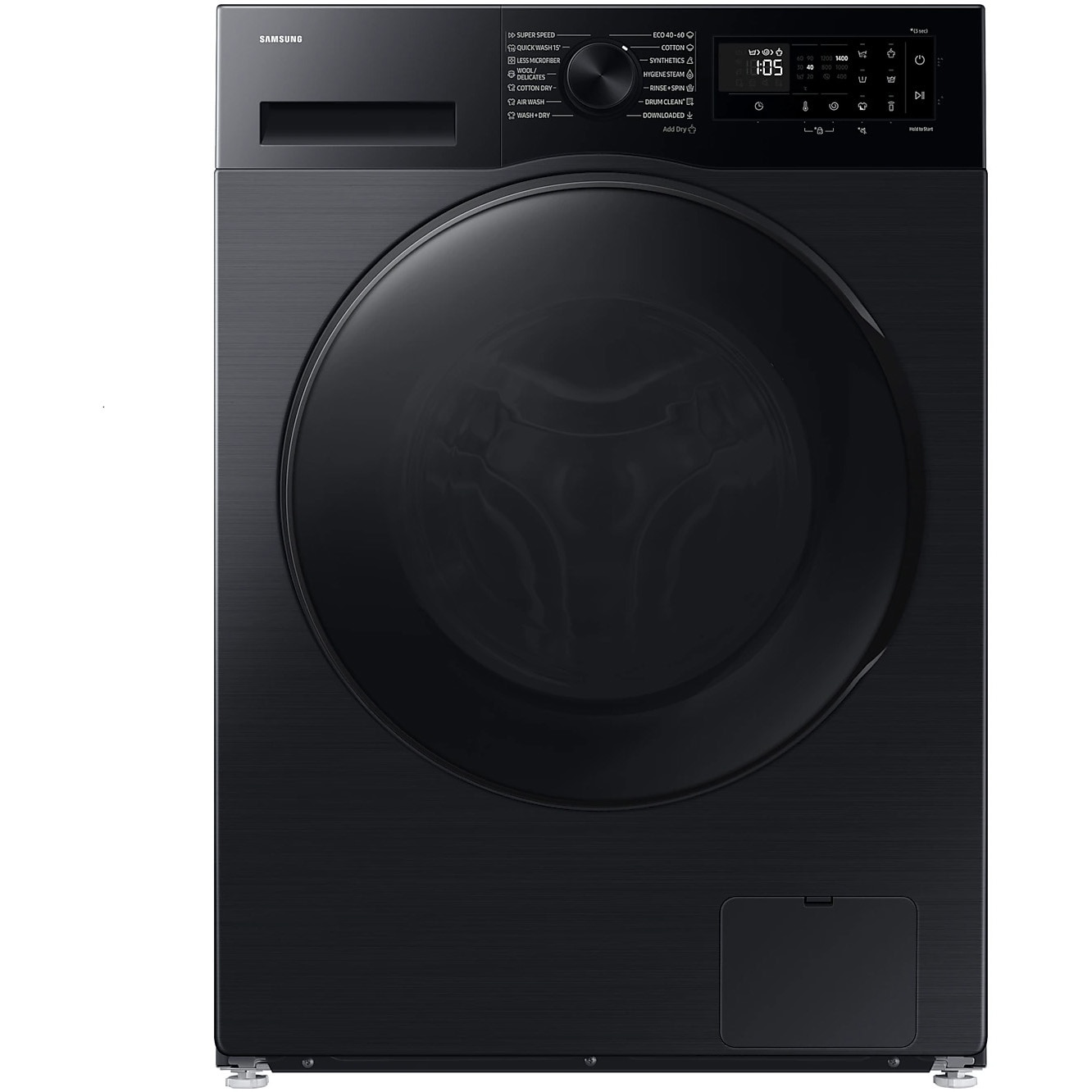 Fotografie Masina de spalat rufe slim cu uscator Samsung WD90DG5G34BBLE, Spalare 9 kg, Uscare 5 kg , 1400 rpm, Clasa A, Super Speed 39, Space Max, Hygiene Steam, Air Wash, Smart Things, Digital Inverter Motor, Negru