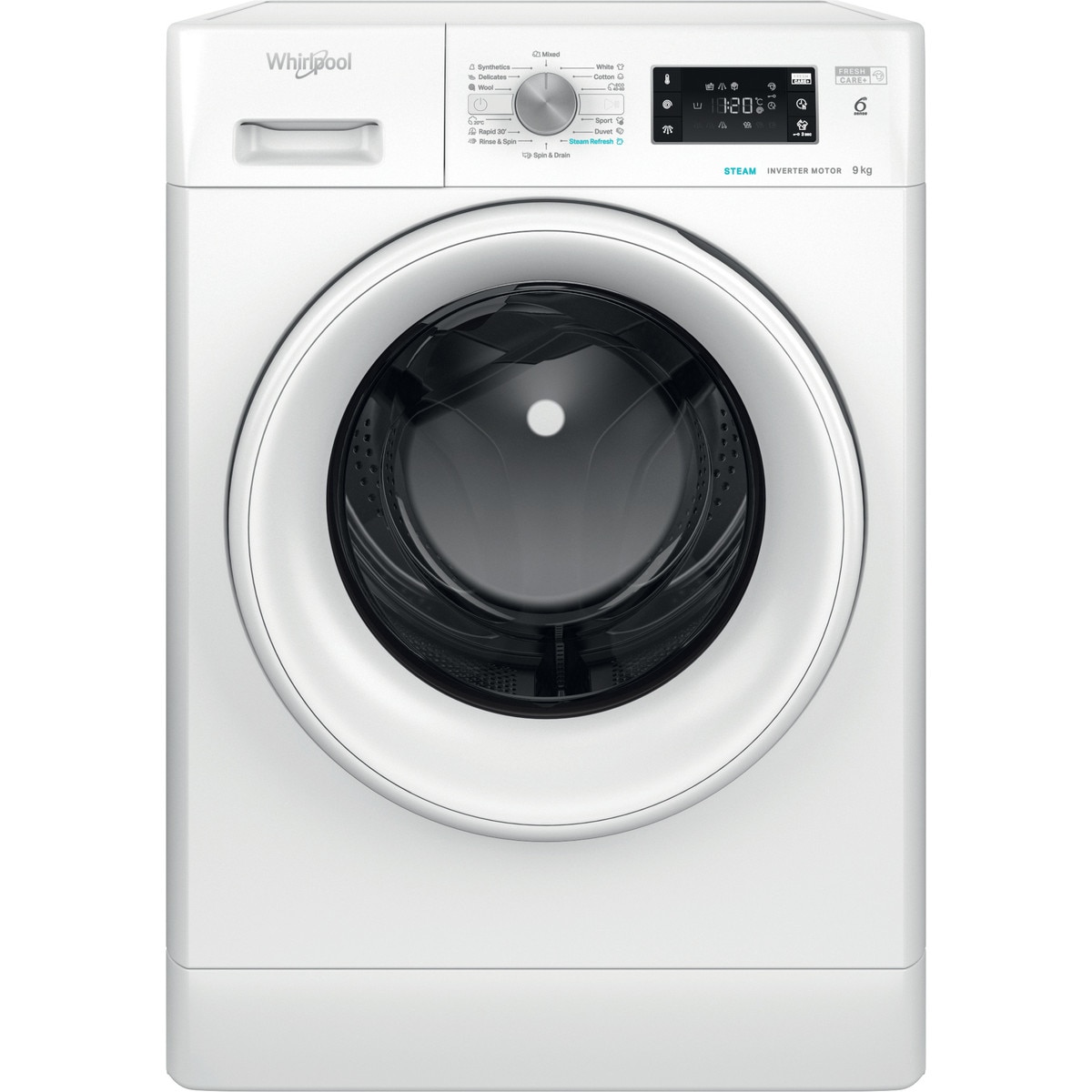 Fotografie Masina de spalat rufe Whirlpool FreshCare+ FFB9458WVEE, 9 kg, 1400 RPM, Clasa B, Steam Refresh, Tehnologia al-6lea Simt, Motor Inverter, Alb
