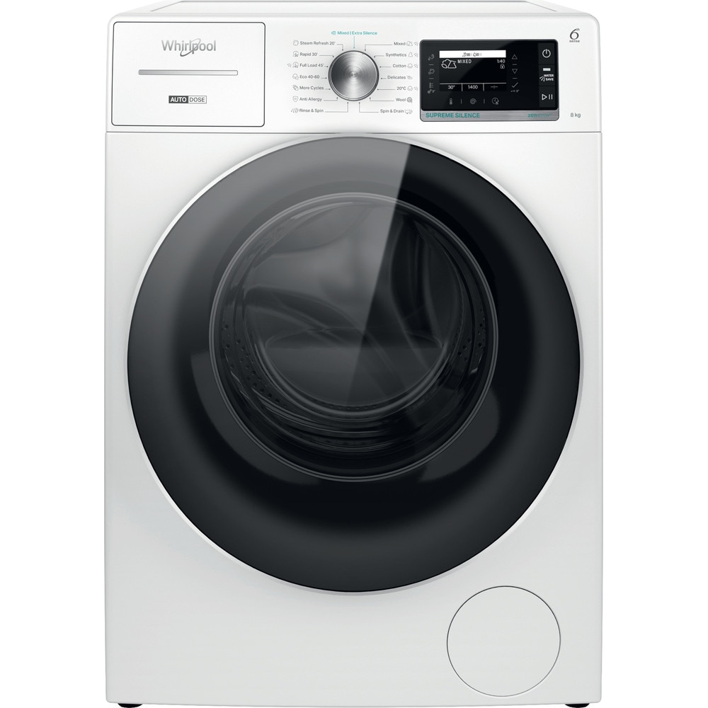 Fotografie Masina de spalat rufe Whirlpool W8X 89AD SILENCE EE, 8 kg, 1400 rpm, FreshCare+, Autodose, Steam Hygiene, Tehnologie al 6-lea Simt, Clasa A, Alb