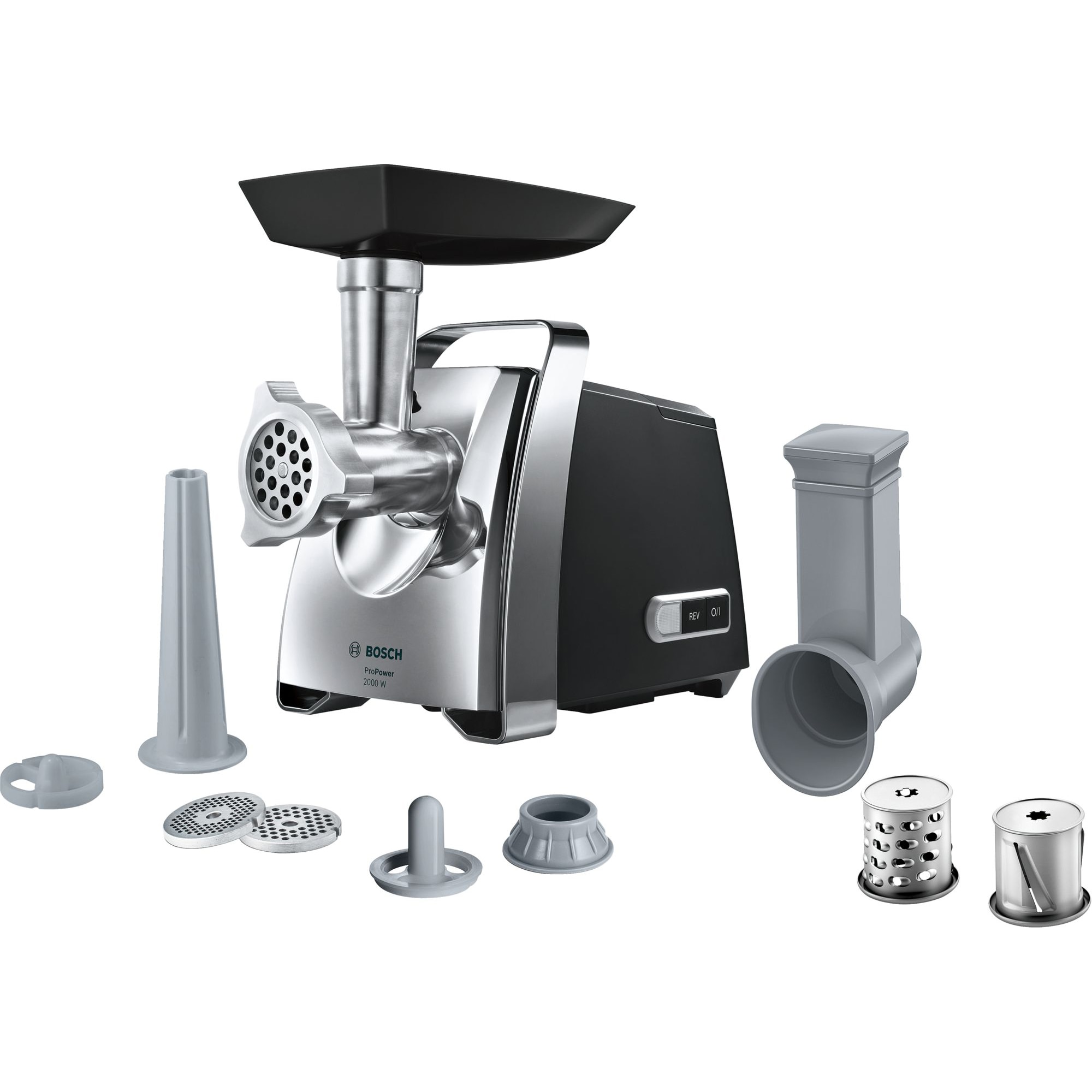 Fotografie Masina de tocat carne Bosch MFW67440, 2000 W, 3.5 Kg/min, Negru/Argintiu