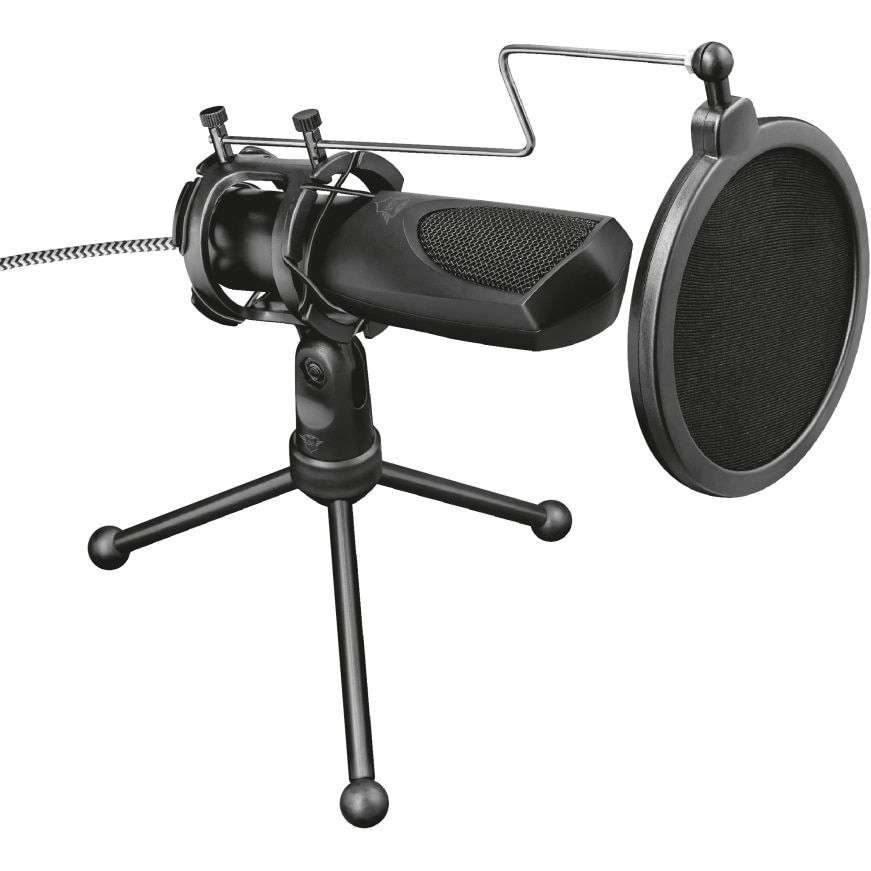 Fotografie Microfon streaming tripodTrust Mantis GXT 232, Omnidirectional, USB, cablu 1,5m, compatibil PC, PS4/PS5/Xbox, negru