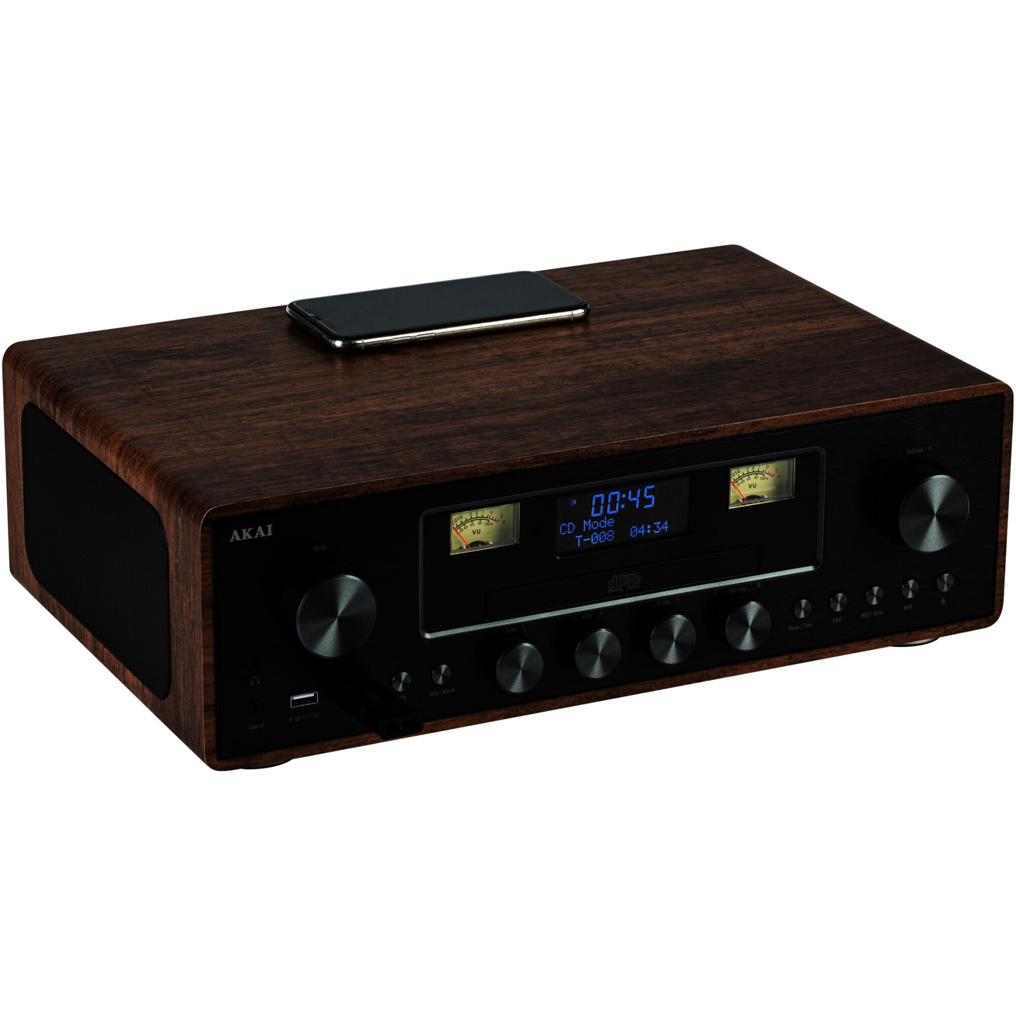 Fotografie Microsistem audio AKAI AM-100 Rhapsody, 30W, Bluetooth, CD-Player, Radio FM, Aux-In, Maro