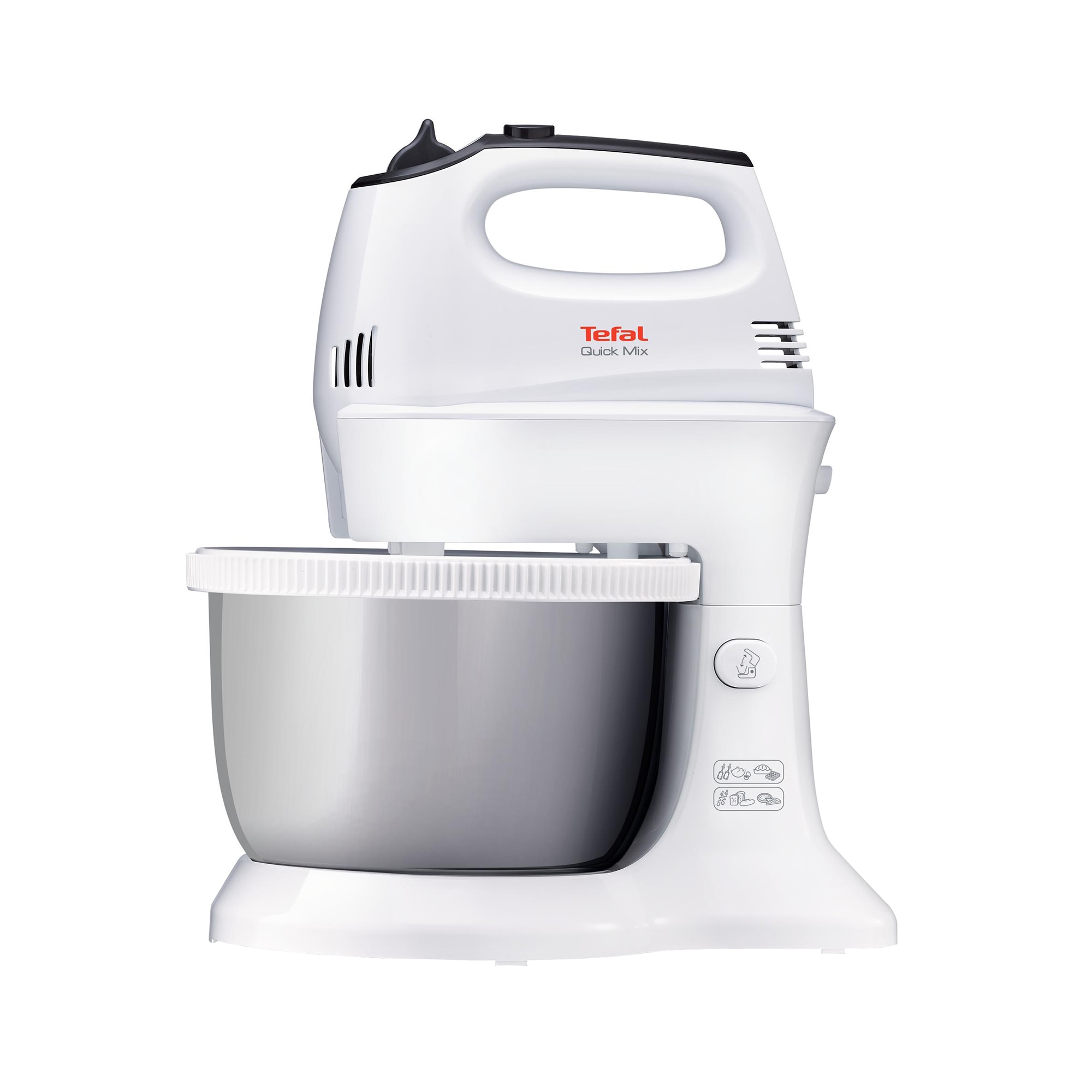 Fotografie Mixer cu bol Tefal Quick Mix HT312138, 300W, 5 viteze, Functie Turbo, Bol inox 3.5L, Alb