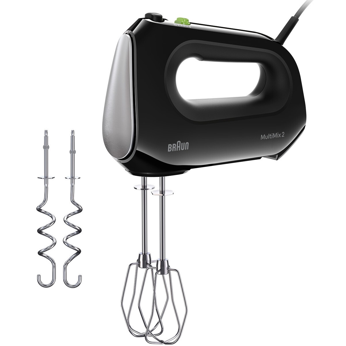 Fotografie Mixer de mana Braun MultiMix HM2110BK 0X22211062, 500 W, 4 viteze + Turbo, Tehnologie SlowStart, 2 teluri, 2 carlige pentru aluat, Negru