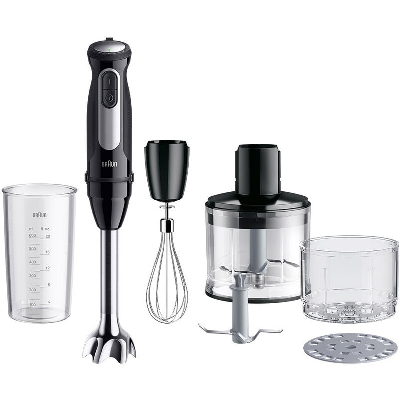 Fotografie Mixer vertical Braun MQ55254M, 1000 W, 25 trepte viteza, Functie Turbo, Tocator SizeControl 500 ml, Pahar gradat 600 ml, Tel, Negru/Inox