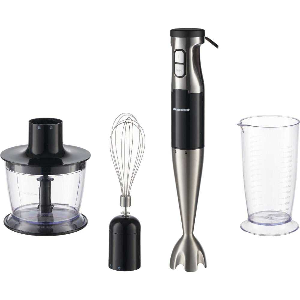 Fotografie Mixer vertical Heinner HB-1000XBK, 1000 W, Viteza variabila, Tocator, Tel, Cana de mixat, Negru/Inox