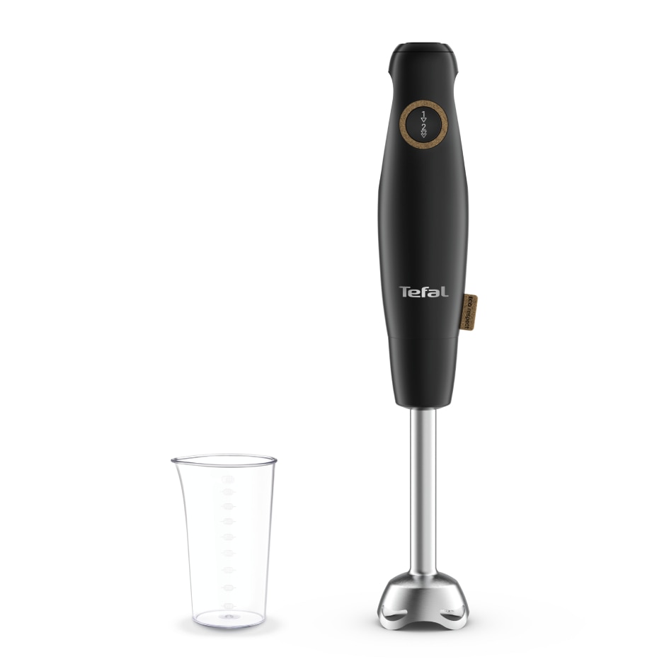 Fotografie Mixer vertical Tefal Eco Respect HB46E838, 600W, 2 trepte de viteza, Lame Powelix, pahar gradat de 800ml, protectie antistropire, negru