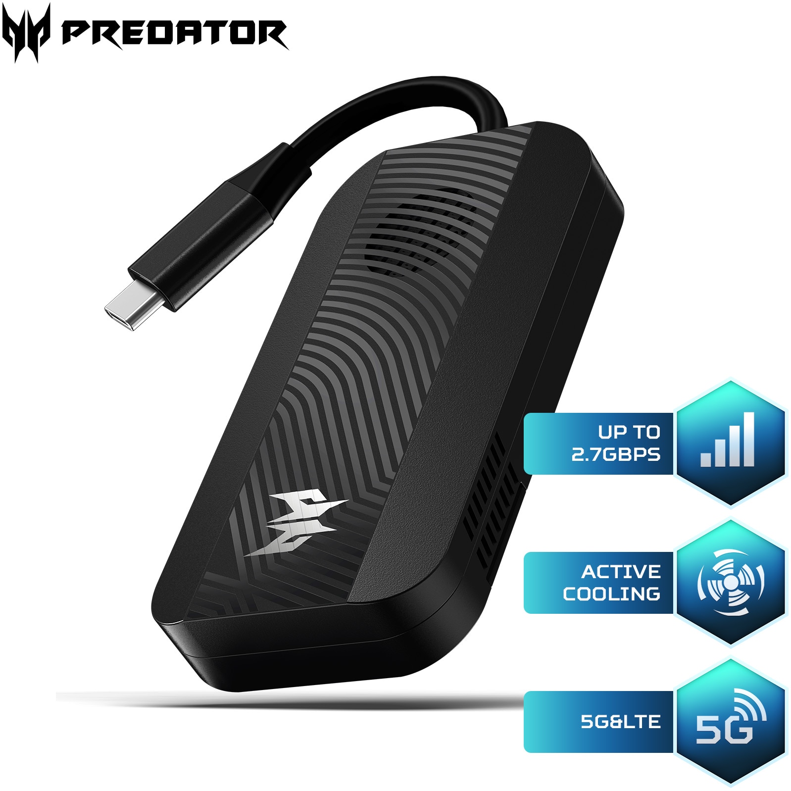 Fotografie Modem Acer Predator Connect D5 5G, SIM card slot, 2.7Gbps SA, 2.5Gbps NSA, Active Fan Cooling, USB 3.1 Type-C