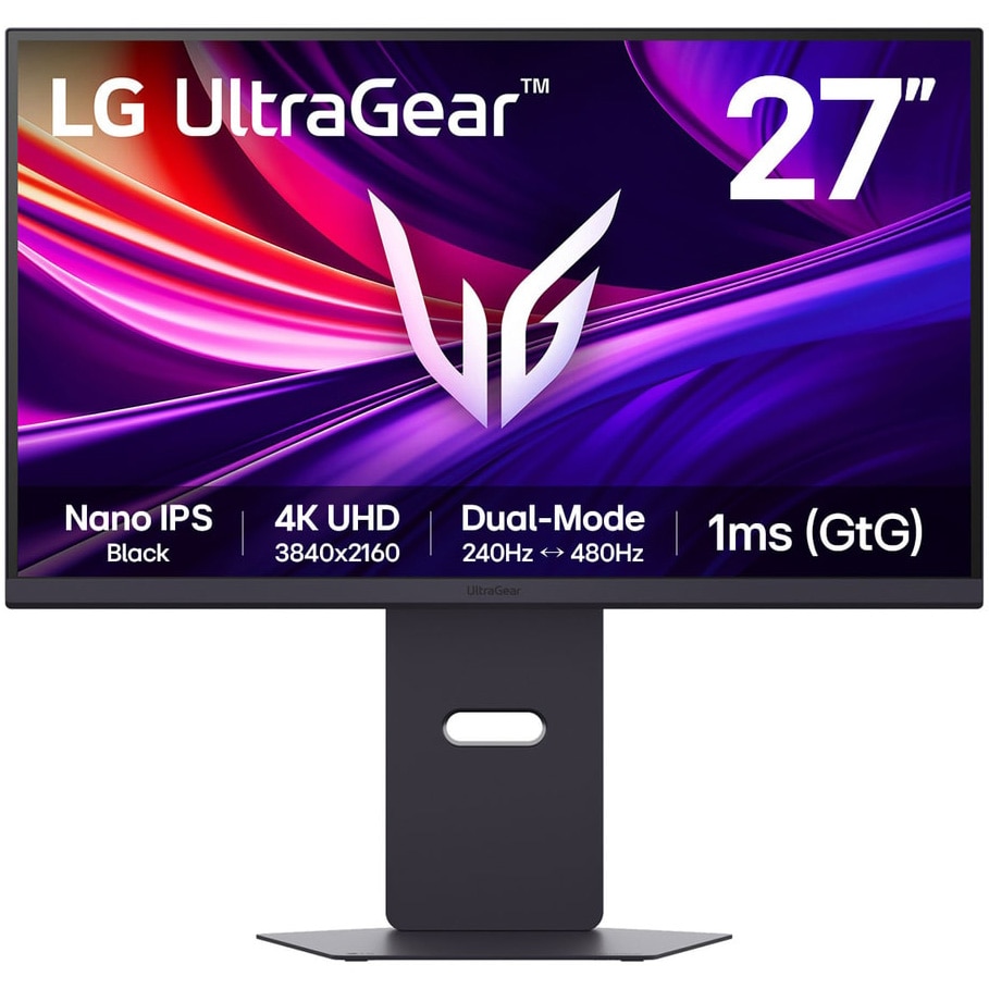 Fotografie Monitor Gaming LED IPS LG UltraGear 27G850A-B 27", 4K UHD (3840x2160), Dual-Mode (4K 240Hz ↔ FHD 480Hz), 1ms GTG, AMD FreeSync™ Premium Pro, NVIDIA G-Sync™ Compatible, DisplayHDR 600, Deep Black Pro, Hub USB, 2x HDMI, DisplayPort, Pivot, Negru