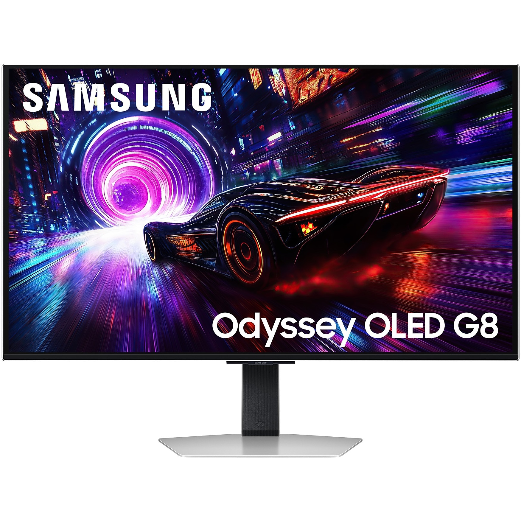 Fotografie Monitor Gaming OLED Samsung Odyssey G8 27", 4K (3,840 x 2,160), 240Hz, 0.03ms, AMD FreeSync™ Premium Pro, HDR10+, Glare Free, 2x HDMI, Display Port, Jack, Pivot, Argintiu