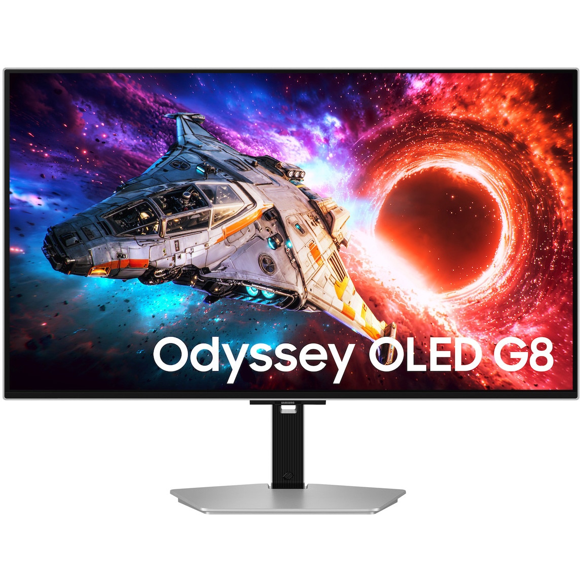 Fotografie Monitor Gaming Samsung Odyssey OLED G8 G80SH, 32", 4K (3840x2160), 240Hz, 0.03ms GtG, HDR True Black 500, HDR10+ Gaming, FreeSync Premium Pro, Black Equalizer, CoreSync, Auto Source Switch+, FlickerFree, DP, HDMI, USB-C 98W, Pivot, VESA 100x100mm, Silver