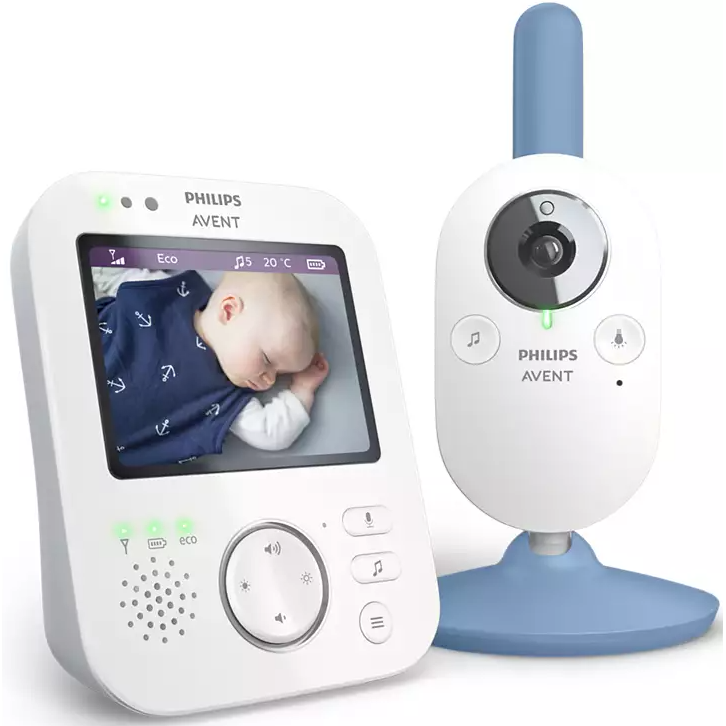 Fotografie Monitor video digital pentru copii Philips Avent Premium SCD845/52, ecran color 3.5 inch, termometru, tehnologie adaptiva FHSS, raza 300m, 12 ore, mod vibratii