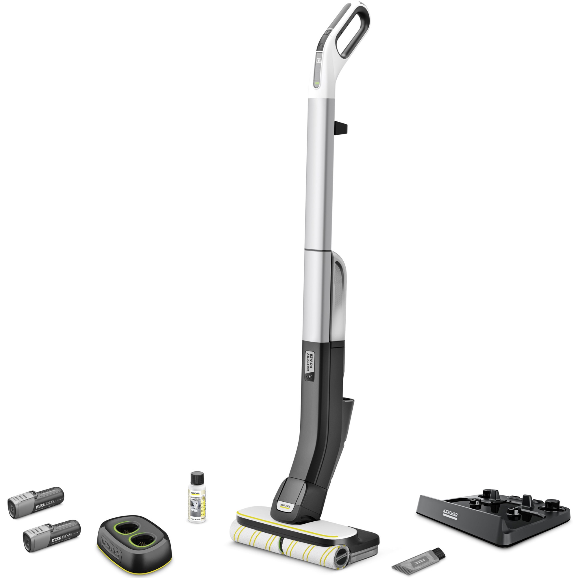 Fotografie Mop electric Karcher FC 4-4 Battery Set, rezervor apa curata/murdara 400/200 ml, 2 acumulatori interschimbabili 4 V, autonomie 30 min, incarcator rapid Duo, detergent 30 ml, 1.056-400.0, Alb/Negru