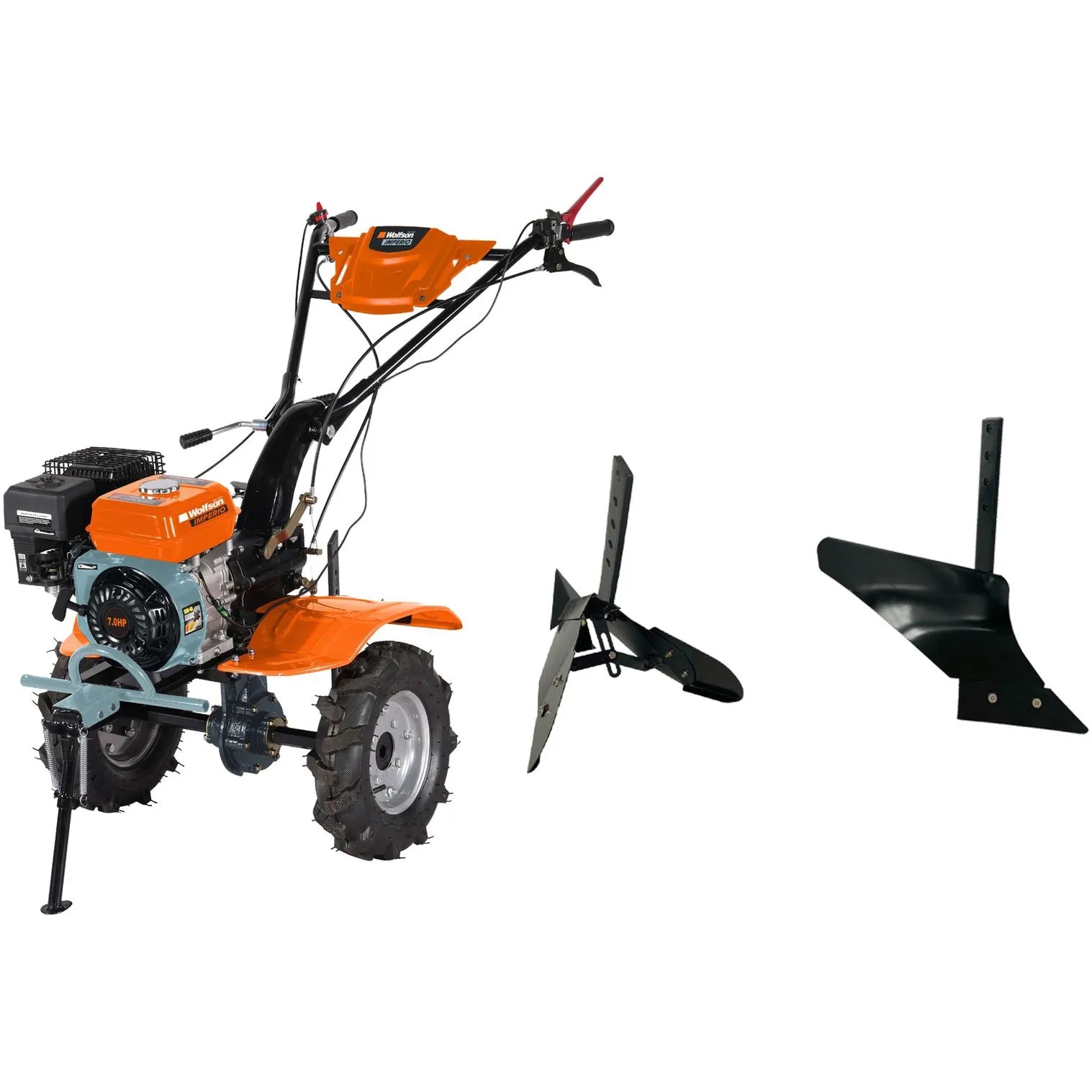 Fotografie Motosapa pe benzina Wolfson Imperio WFS8000ACC, putere 7 CP, 212 CC, 4 timpi, 2+1 viteze, latime 65-90 cm, adancime 10-36 cm, contine: freze + roti cauciuc + plug + rarita