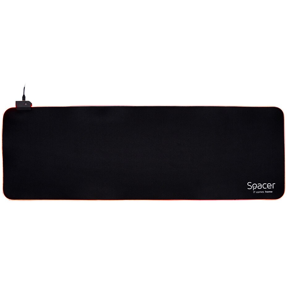 Fotografie Mousepad gaming RGB Spacer, cauciuc si material textil, 900 x 300 x 3 mm, 1.8 m lungime cablu, Negru