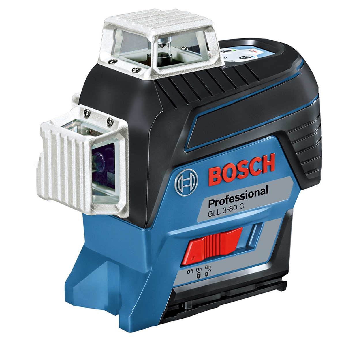 Fotografie Nivela laser cu linii Bosch Professional GLL 3-80 C, 30 m, ± 0.2 mm/m precizie, 650 nm dioda laser, clasa laser 2, IP 54, proiectie 3 linii la 360°, accesorii incluse