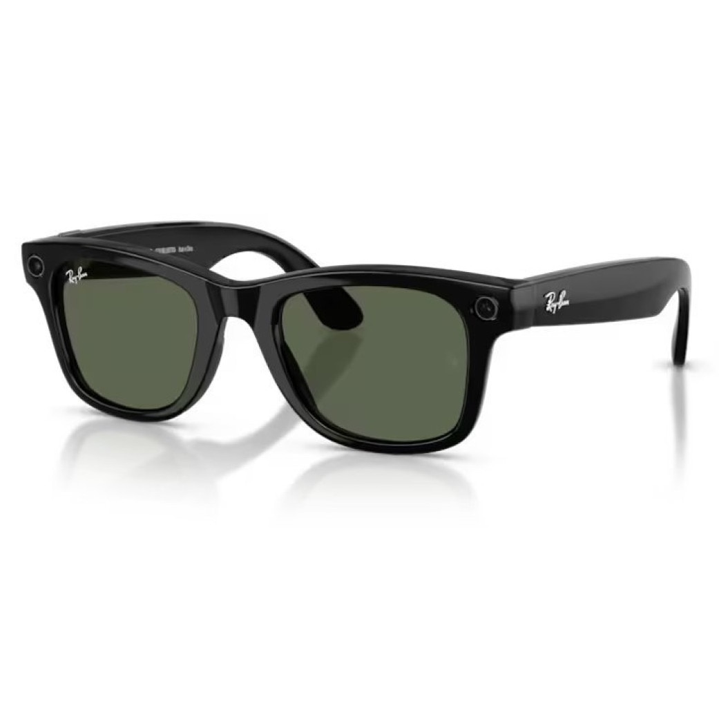 Fotografie Ochelari Smart Ray-Ban META Wayfarer Gen 2, marime 53-22, Wi-Fi 6, Bluetooth, Aparat foto 12MP cu filmare 3K vertical, Asistent vocal, Microfon, Difuzoare, 32GB Flash, Lentile G-15 Verzi, rama Negru lucios