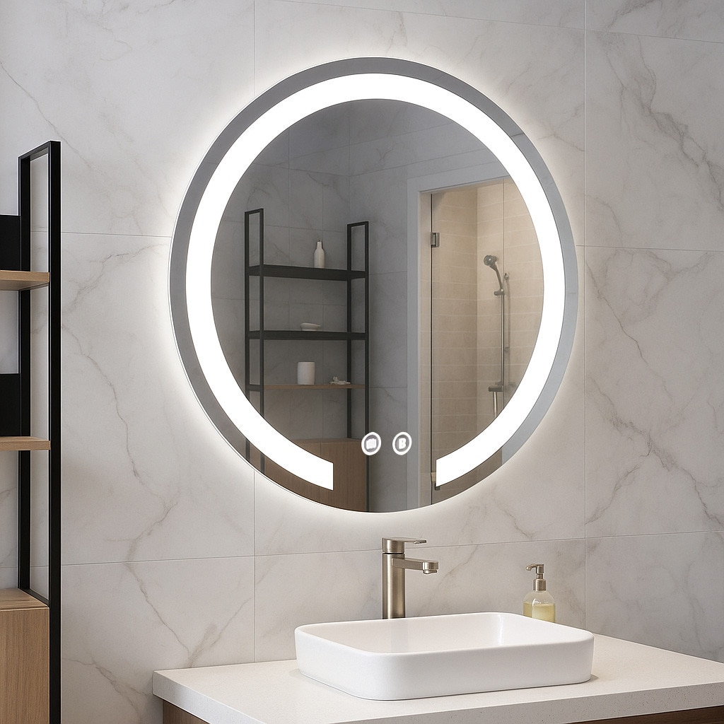 Fotografie Oglinda baie cu iluminare LED Badenmob MD1,rotunda, functie dezaburire, diametru 60cm